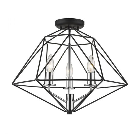 Z-Lite Geo 3 Light Semi Flush Mount in Matte Black + Chrome Finish Model: 918SF-MB-CH