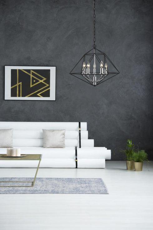 Z-Lite Geo 5 Light Chandelier in Matte Black + Chrome Finish Model: 918-18MB-CH