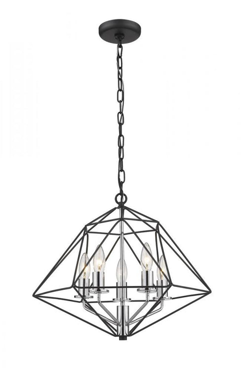 Z-Lite Geo 5 Light Chandelier in Matte Black + Chrome Finish Model: 918-18MB-CH