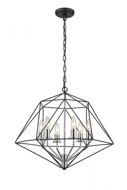 Z-Lite Geo 6 Light Chandelier in Matte Black + Chrome Finish Model: 918-22MB-CH