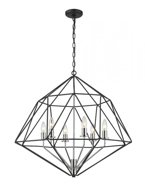 Z-Lite Geo 6 Light Chandelier in Matte Black + Chrome Finish Model: 918-30MB-CH