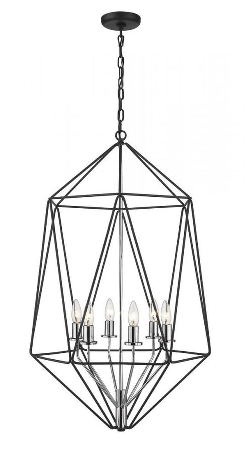 Z-Lite Geo 6 Light Chandelier in Matte Black + Chrome Finish Model: 918-35MB-CH