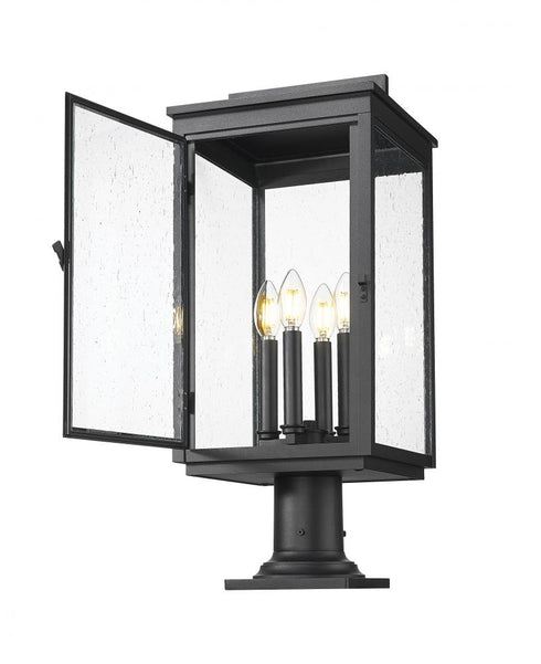 Z-Lite Hartwell 4 Light Outdoor Pier Mounted Fixture in Sand Black Finish Model: 5019PHBR-533PM-BK