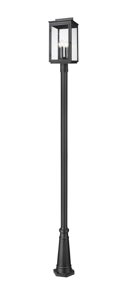 Z-Lite Hartwell 4 Light Outdoor Post Mounted Fixture in Sand Black Finish Model: 5019PHBR-5011P-BK