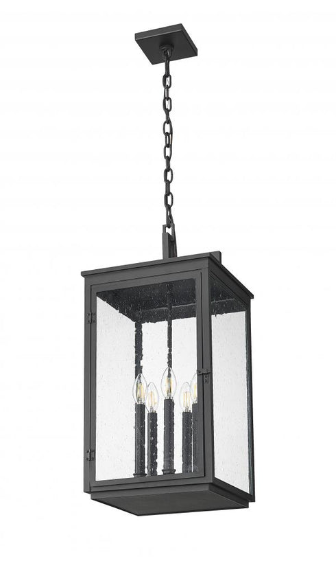 Z-Lite Hartwell 5 Light Outdoor Chain Mount Ceiling Fixture in Sand Black Finish Model: 5019CHXL-BK