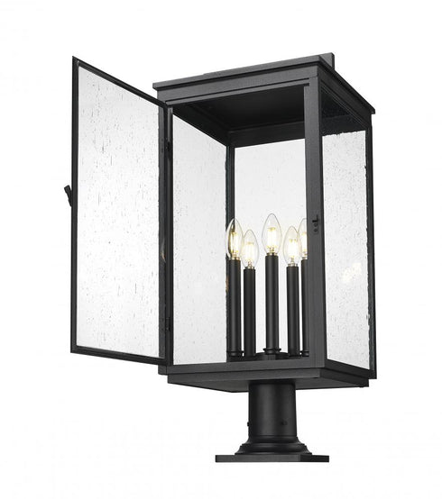 Z-Lite Hartwell 5 Light Outdoor Pier Mounted Fixture in Sand Black Finish Model: 5019PHXLR-533PM-BK