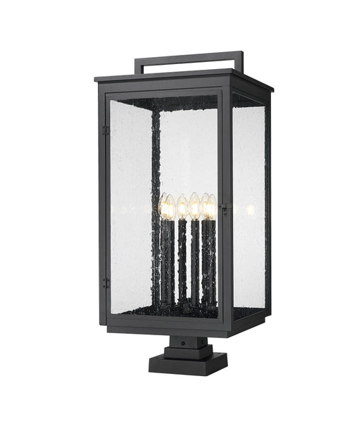 Z-Lite Hartwell 6 Light Outdoor Pier Mounted Fixture in Sand Black Finish Model: 5019PHXXLS-SQPM-BK