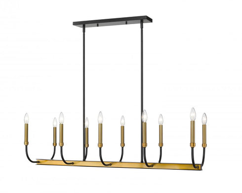 Z-Lite Haylie 10 Light Linear Chandelier in Matte Black + Olde Brass Finish Model: 479-10L-MB-OBR