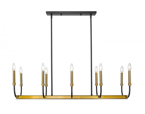 Z-Lite Haylie 10 Light Linear Chandelier in Matte Black + Olde Brass Finish Model: 479-10L-MB-OBR