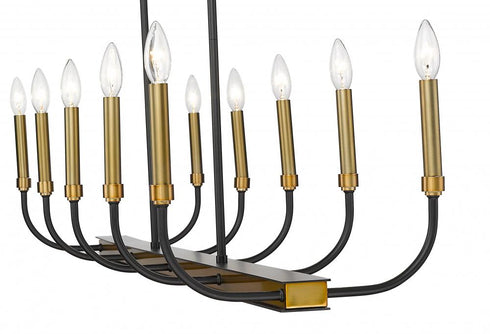 Z-Lite Haylie 10 Light Linear Chandelier in Matte Black + Olde Brass Finish Model: 479-10L-MB-OBR