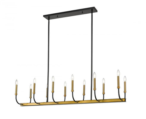 Z-Lite Haylie 12 Light Linear Chandelier in Matte Black + Brushed Nickel Finish Model: 479-12L-MB-BN