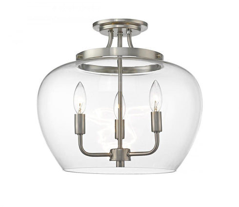 Z-Lite Joliet 3 Light Semi Flush Mount in Brushed Nickel Finish Model: 473SF-BN