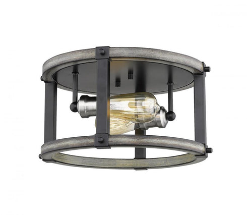 Z-Lite Kirkland 2 Light Flush Mount in Ashen Barnboard Finish Model: 472F2R-ABB