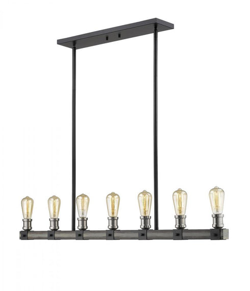 Z-Lite Kirkland 7 Light Linear Chandelier in Ashen Barnboard Finish Model: 472-7L-ABB