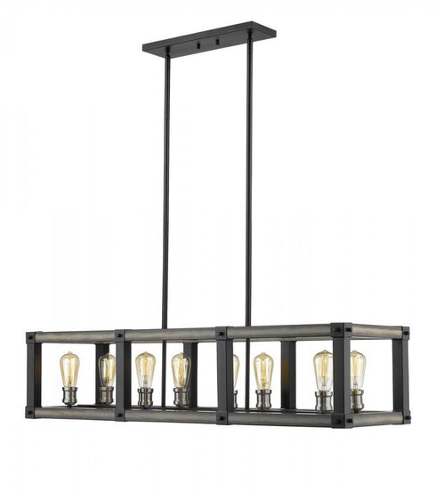 Z-Lite Kirkland 8 Light Linear Chandelier in Ashen Barnboard Finish Model: 472-8L-ABB