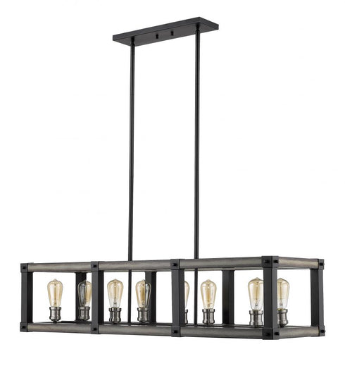 Z-Lite Kirkland 8 Light Linear Chandelier in Ashen Barnboard Finish Model: 472-8L-ABB