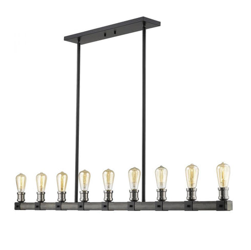 Z-Lite Kirkland 9 Light Linear Chandelier in Ashen Barnboard Finish Model: 472-9L-ABB