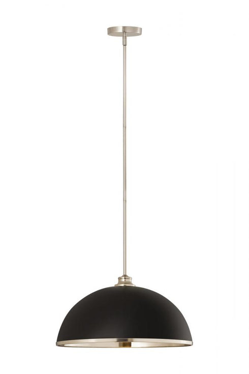 Z-Lite Landry 1 Light Pendant in Matte Black + Brushed Nickel Finish Model: 1004P20-MB-BN