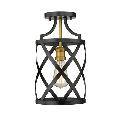 Z-Lite Malcalester 1 Light Flush Mount in Matte Black + Brushed Nickel Finish Model: 481F1-MB-BN