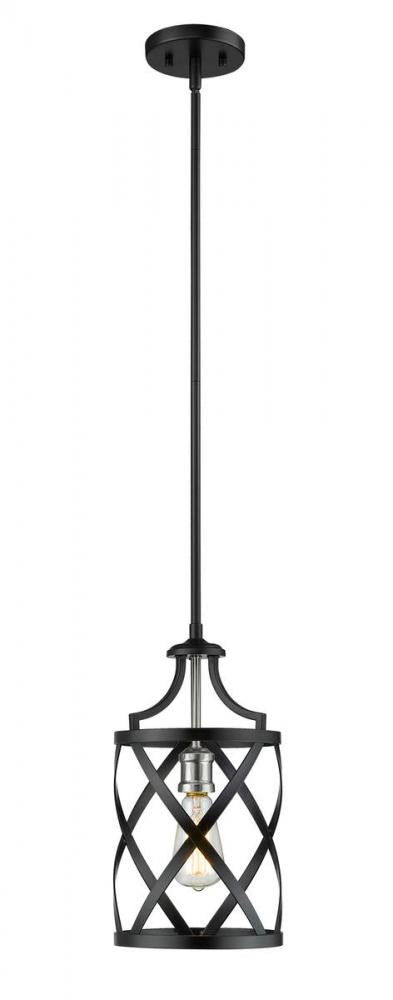 Z-Lite Malcalester 1 Light Pendant in Matte Black + Brushed Nickel Finish Model: 481MP-MB-BN