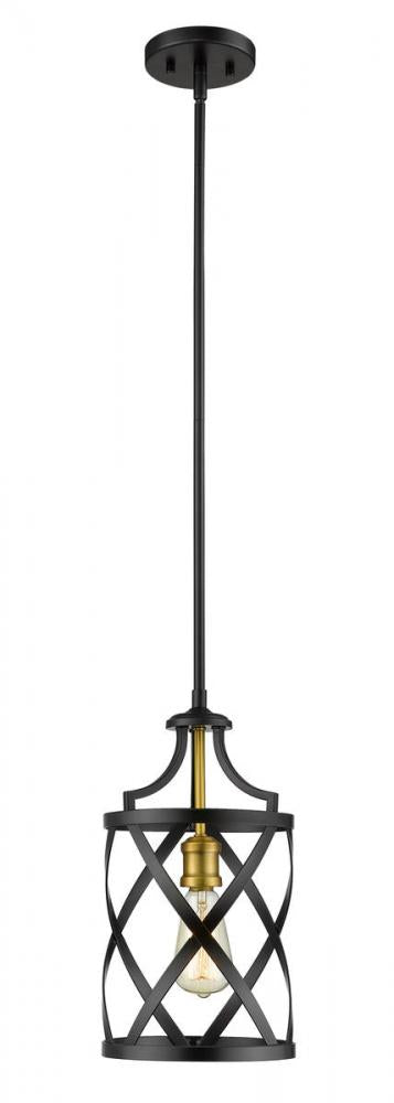Z-Lite Malcalester 1 Light Pendant in Matte Black + Brushed Nickel Finish Model: 481MP-MB-BN