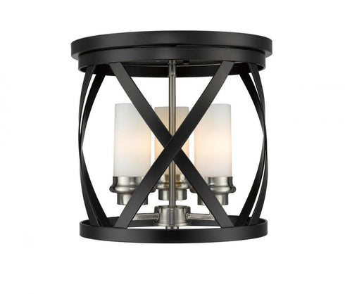 Z-Lite Malcalester 3 Light Flush Mount in Matte Black + Brushed Nickel Finish Model: 481F13-MB-BN