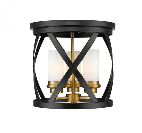 Z-Lite Malcalester 3 Light Flush Mount in Matte Black + Brushed Nickel Finish Model: 481F13-MB-BN