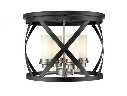 Z-Lite Malcalester 4 Light Flush Mount in Matte Black + Brushed Nickel Finish Model: 481F16-MB-BN