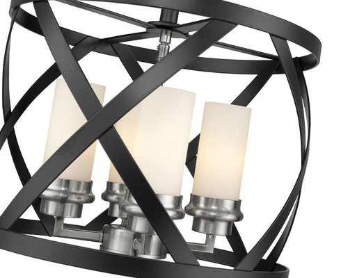 Z-Lite Malcalester 4 Light Semi Flush Mount in Matte Black + Brushed Nickel Finish Model: 481SF15-MB-BN