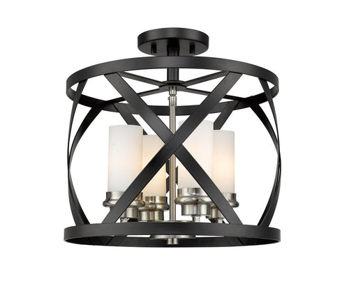 Z-Lite Malcalester 4 Light Semi Flush Mount in Matte Black + Brushed Nickel Finish Model: 481SF15-MB-BN