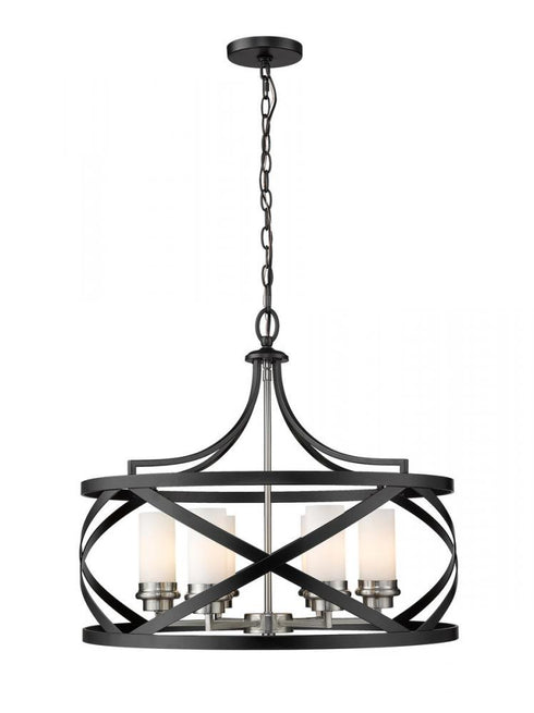 Z-Lite Malcalester 6 Light Chandelier in Matte Black + Brushed Nickel Finish Model: 481P24-MB-BN