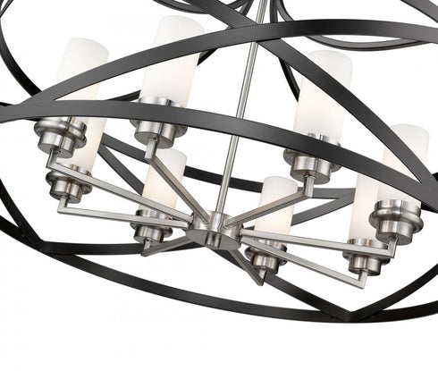 Z-Lite Malcalester 8 Light Chandelier in Matte Black + Brushed Nickel Finish Model: 481P30-MB-BN