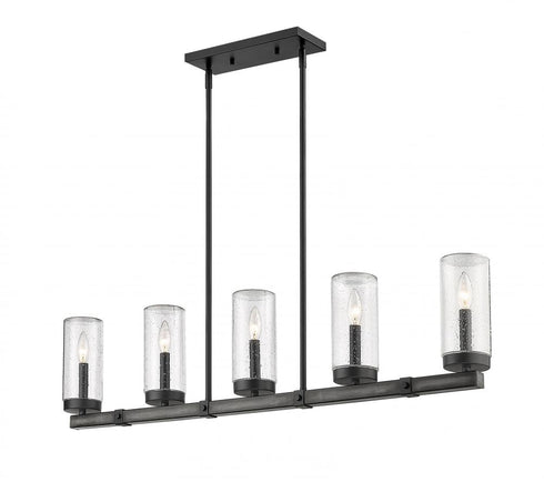 Z-Lite Marlow 5 Light Outdoor Linear Chandelier in Ashen Barnboard Finish Model: 589-5L-ABB