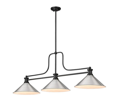 Z-Lite Melange 3 Light Billiard in Matte Black Finish Model: 725-3MB-BN15
