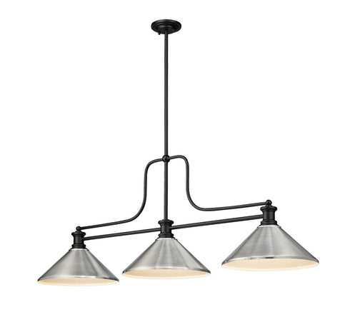 Z-Lite Melange 3 Light Billiard in Matte Black Finish Model: 725-3MB-MBN