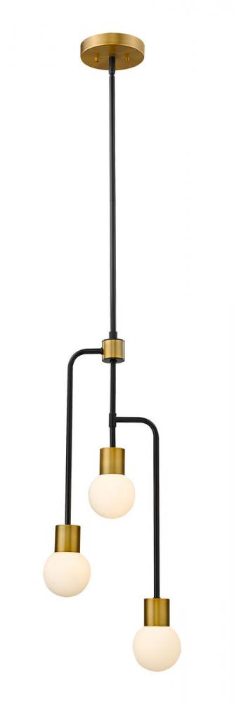 Z-Lite Neutra 3 Light Chandelier in Matte Black + Foundry Brass Finish Model: 621-3MB-FB