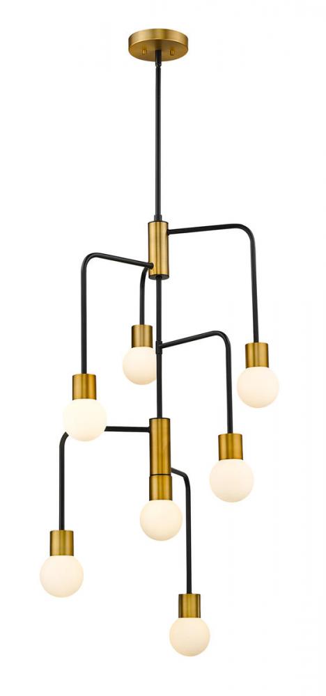 Z-Lite Neutra 7 Light Chandelier in Matte Black + Foundry Brass Finish Model: 621-7MB-FB