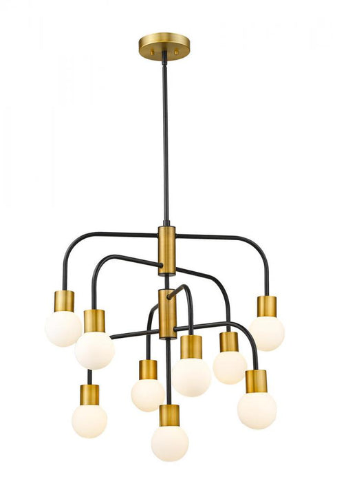 Z-Lite Neutra 9 Light Chandelier in Matte Black + Foundry Brass Finish Model: 621-9MB-FB