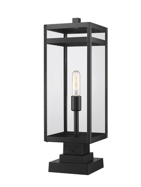 Z-Lite Nuri 1 Light Outdoor Pier Mounted Fixture in Black Finish Model: 596PHBS-SQPM-BK