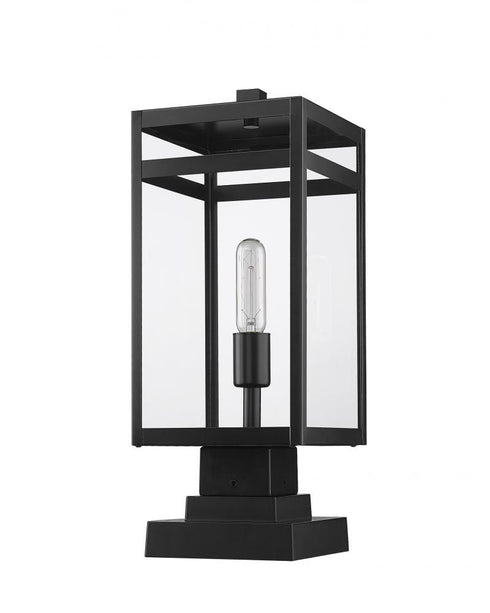 Z-Lite Nuri 1 Light Outdoor Pier Mounted Fixture in Black Finish Model: 596PHMS-SQPM-BK