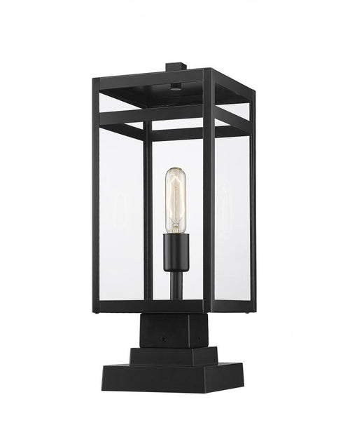 Z-Lite Nuri 1 Light Outdoor Pier Mounted Fixture in Black Finish Model: 596PHMS-SQPM-BK