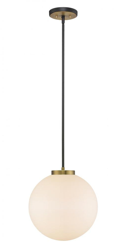 Z-Lite Parsons 1 Light Pendant in Matte Black + Olde Brass Finish Model: 477P14-MB-OBR