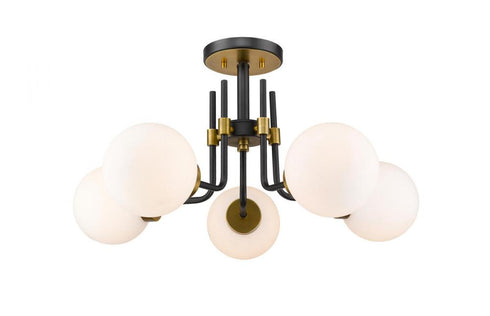 Z-Lite Parsons 5 Light Semi Flush Mount in Matte Black + Brushed Nickel Finish Model: 477-5SF-MB-BN
