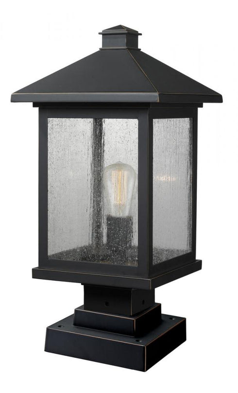 Z-Lite Portland 1 Light Outdoor Pier Mounted Fixture in Black Finish Model: 531PHBS-SQPM-BK