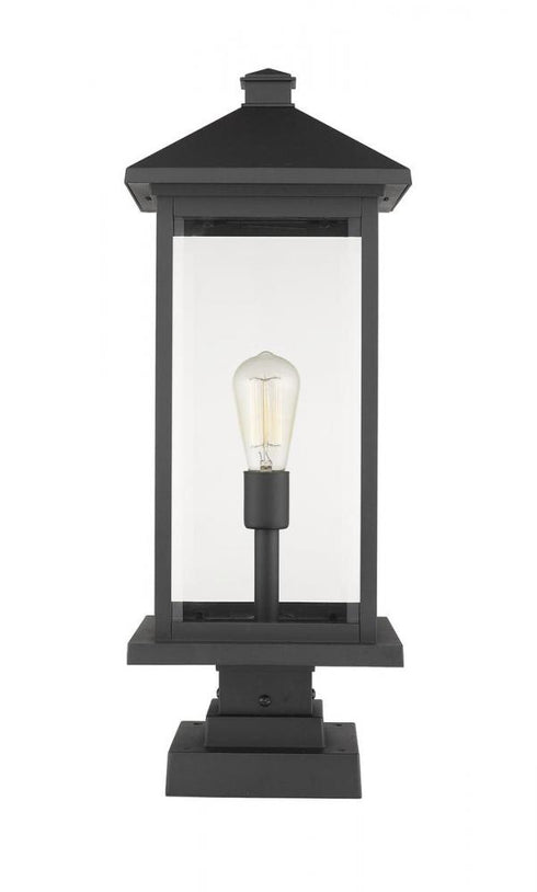 Z-Lite Portland 1 Light Outdoor Pier Mounted Fixture in Black Finish Model: 531PHBXLS-SQPM-BK