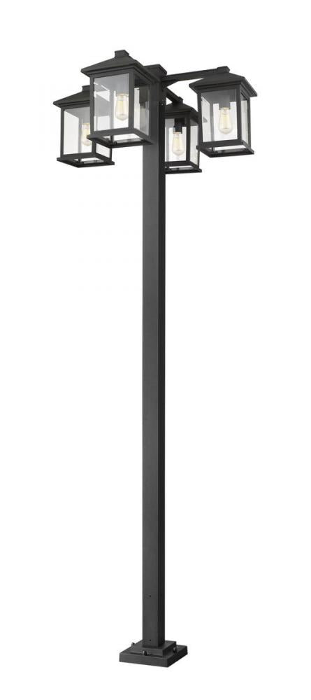 Z-Lite Portland 4 Light Outdoor Post Mounted Fixture in Black Finish Model: 531-4-536P-BK