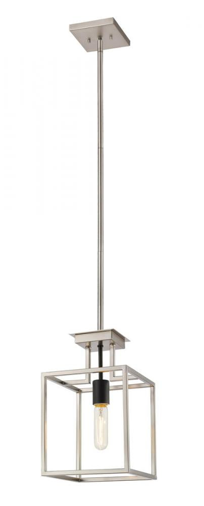 Z-Lite Quadra 1 Light Pendant in Brushed Nickel + Matte Black Finish Model: 456MP-BN-BK