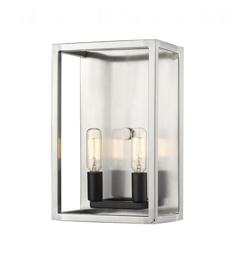 Z-Lite Quadra 2 Light Wall Sconce in Brushed Nickel + Matte Black Finish Model: 456-2S-BN-BK