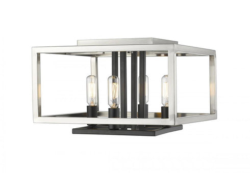 Z-Lite Quadra 4 Light Flush Mount in Brushed Nickel + Matte Black Finish Model: 456F-BN-BK