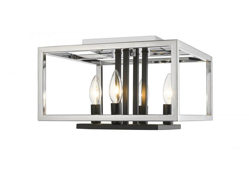 Z-Lite Quadra 4 Light Flush Mount in Brushed Nickel + Matte Black Finish Model: 456F-BN-BK